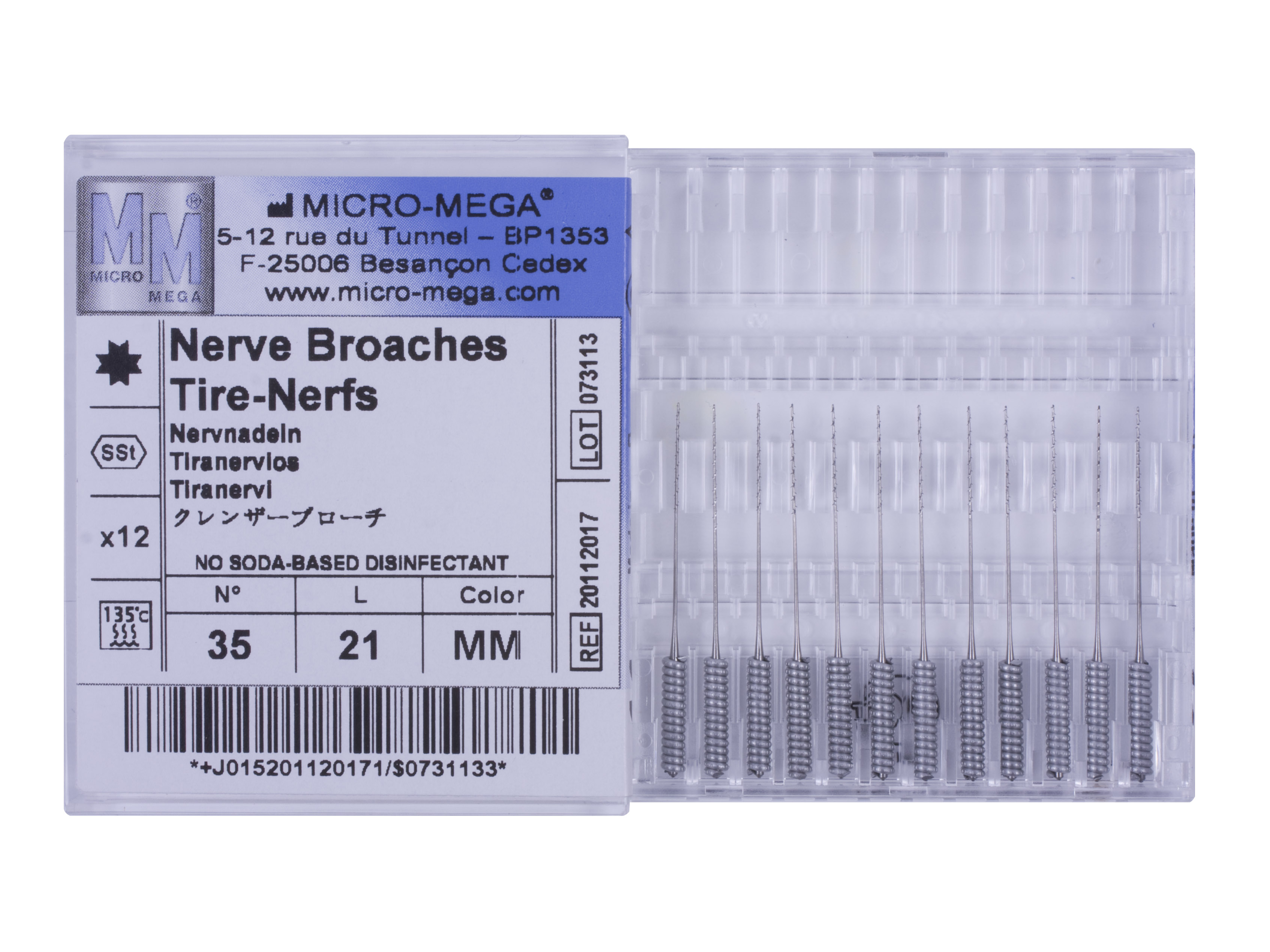 Nerve Broache n35 short Hand. 56 MM - инструменты эндодонтические (пульпоэкстракторы 12 шт.)