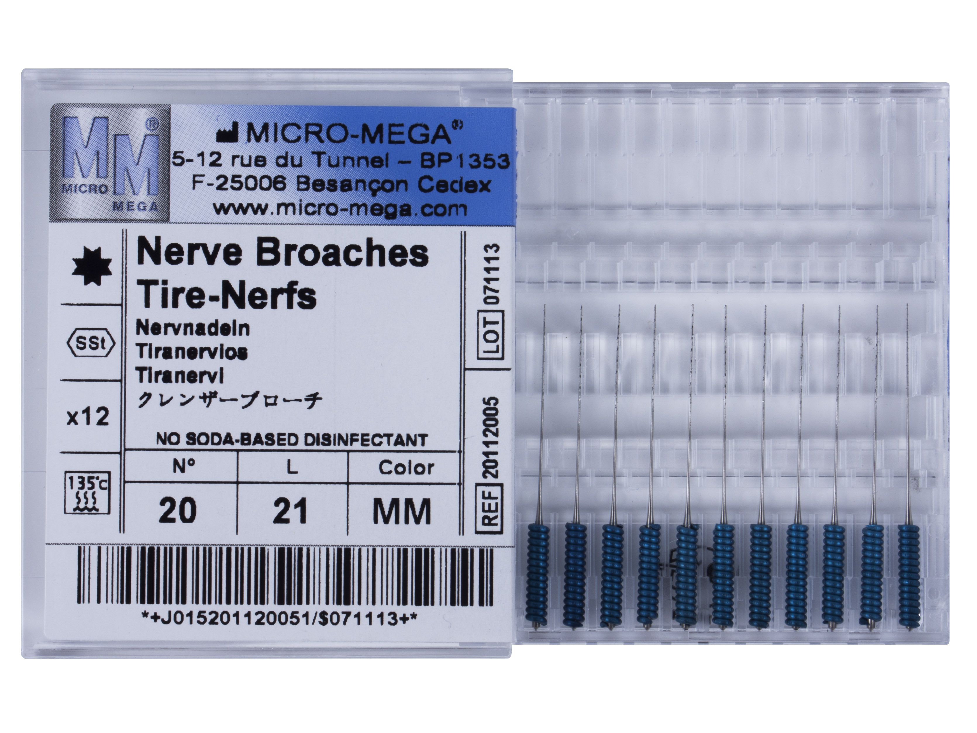 Nerve Broache n20 short Hand. 56 MM - инструменты эндодонтические (пульпоэкстракторы 12 шт.)